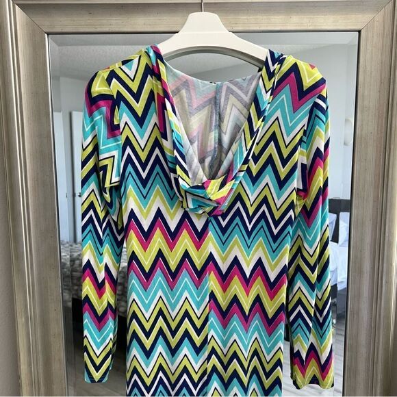 Macbeth Collection Margaret Joseph's Multicolor Hooded Tunic Dress Coverup Sz M - Picture 6 of 8